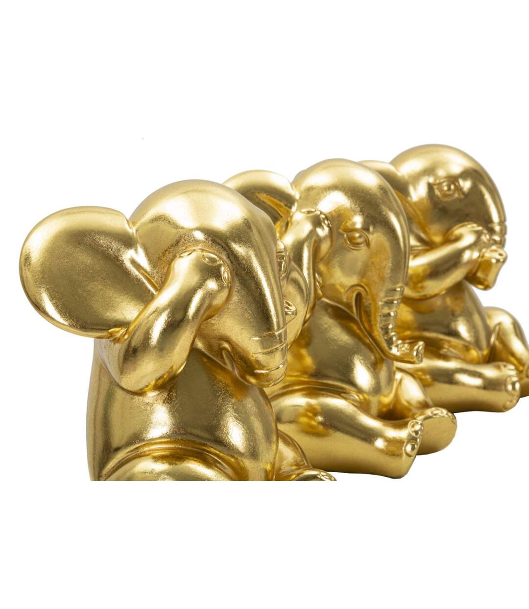 Lot de 3 Statuettes en Résine Éléphants 20cm Or-2
