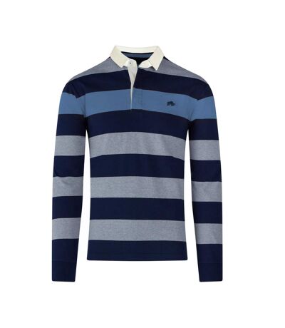 Mens uneven striped long-sleeved rugby shirt denim blue Raging Bull