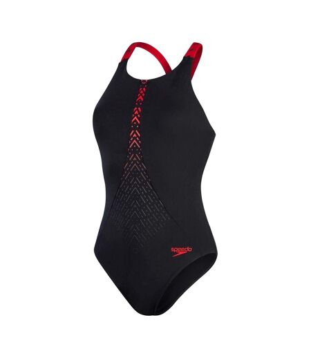 Womens/ladies Aztec One Piece Swimsuit Black Red Speedo