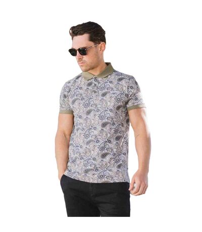 Mens Ss25 Paisley Branded Polo Shirt Khaki Navy Lambretta