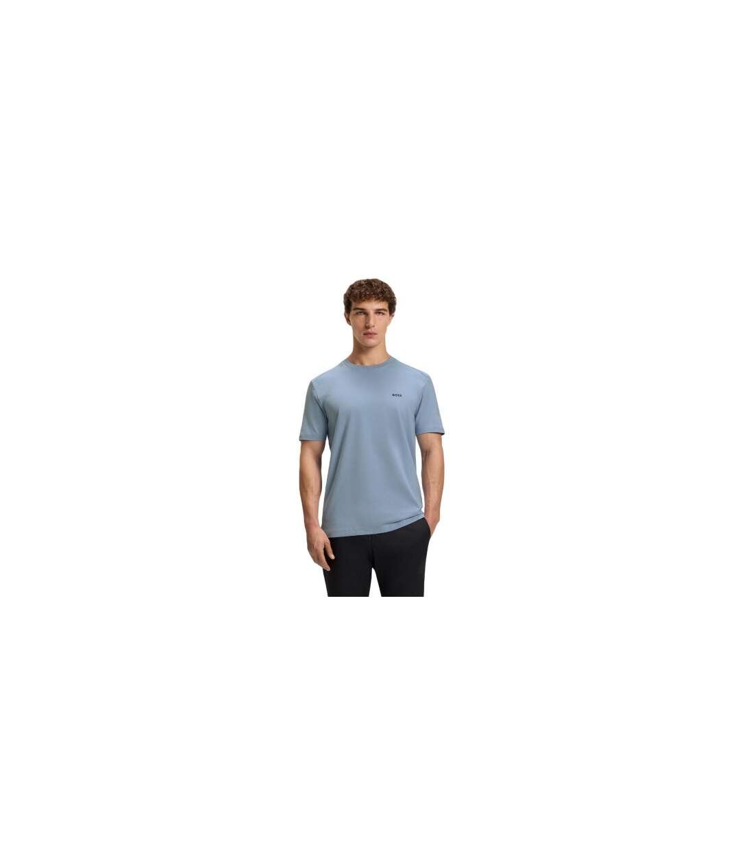 Mens Crew Neck Regular Short-sleeved Polo Shirt Blue Boss-1