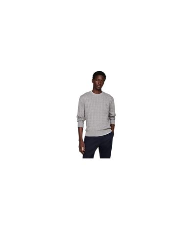 Mens Cable Knit Cotton Crew Neck Jumper Medium Grey Tommy Hilfiger