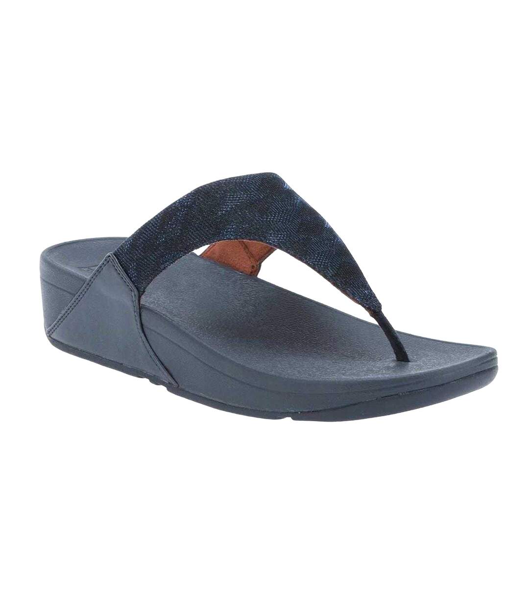 Womens/ladies Lulu Glitz Toe Post Wedge Sandals Navy Fit Flop-4