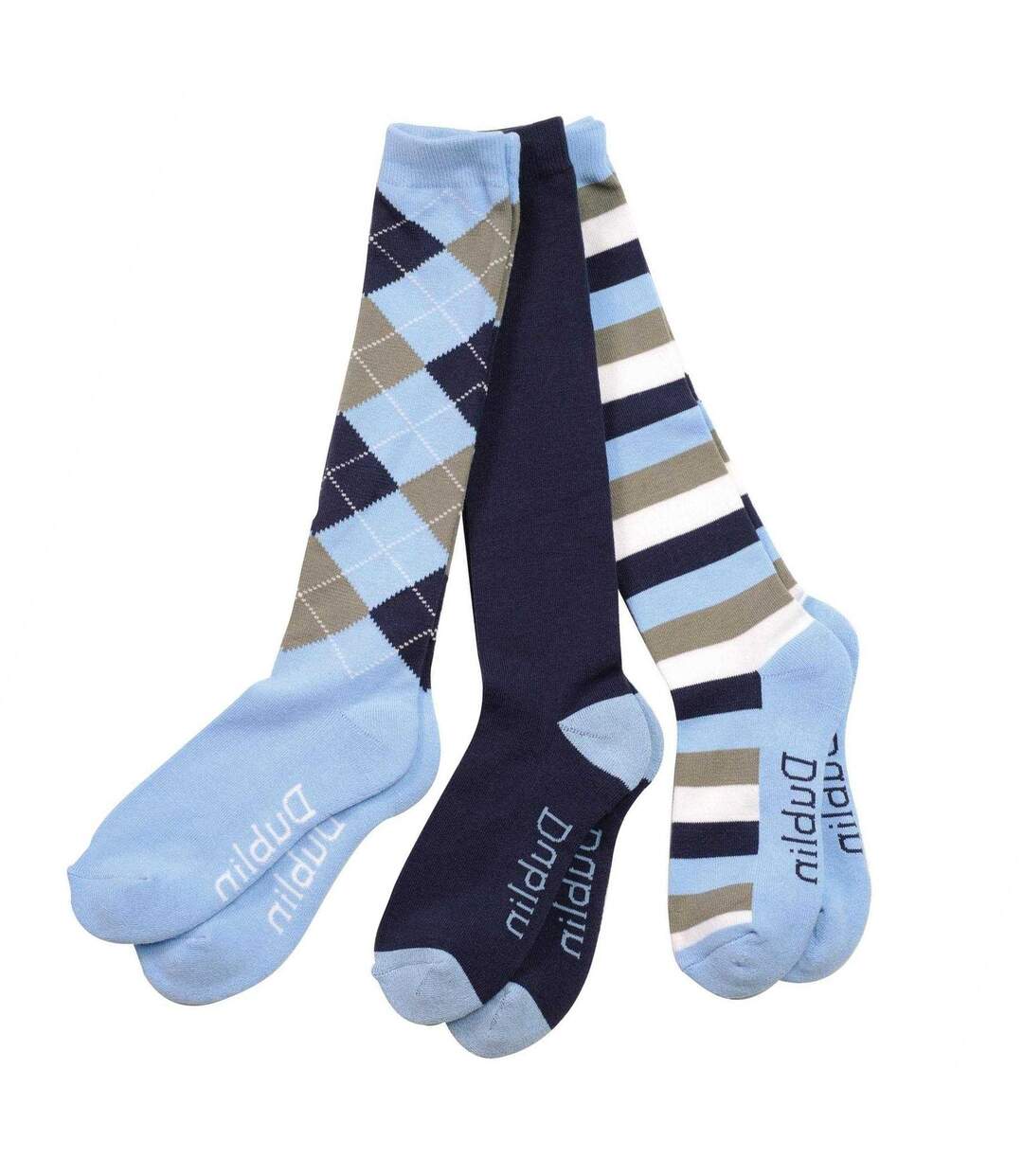 Lot De 3  Chaussettes Hauteur Genoux Adulte Bleu Marine Bleu Ciel Dublin-2