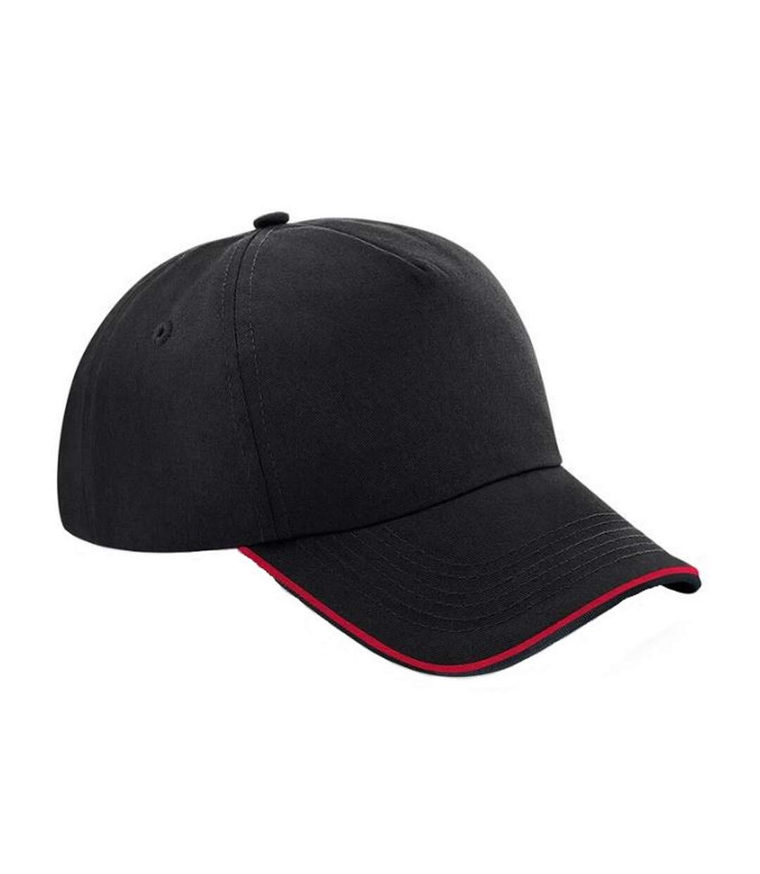 Beechfield Adults Unisex Authentic 5 Panel Piped Peak Cap (Black/Classic Red) - UTBC4640-1