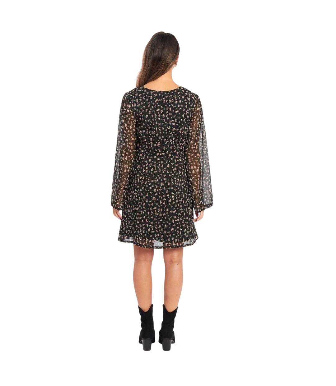 Womens/ladies Floral Sheer Fabric A-line Bell Sleeve Mini Dress Multicoloured Be You-2