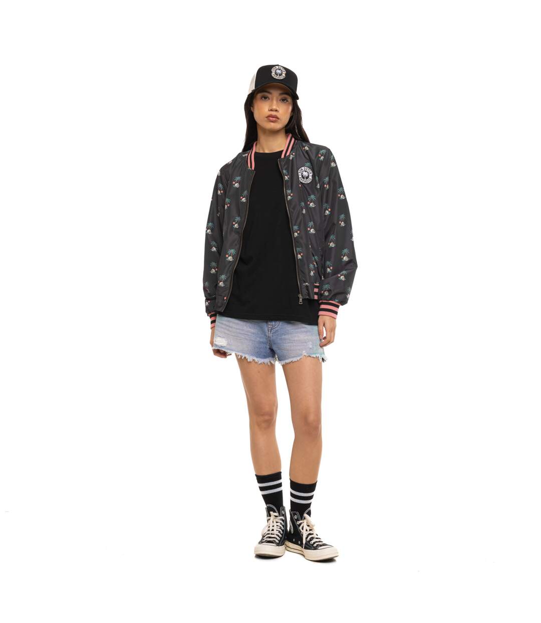 Veste femme satinée allover print avec patch et fil lurex Skull Vondutch-5