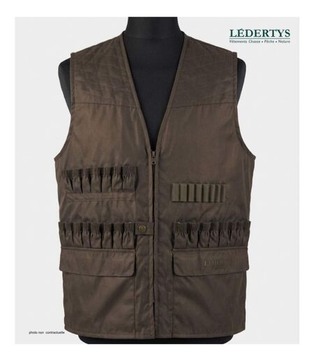 Gilet de Chasse LEDERTYS Impercoat LY0209 – Carnier Détachable PVC, Cartouchière et Protection Impercoat