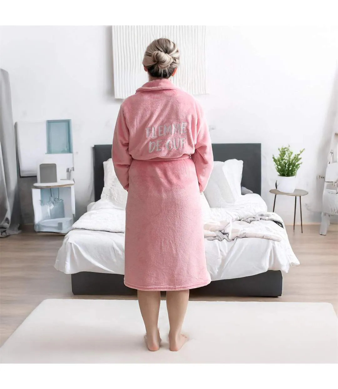 Robe de Chambre Sherpa Flemme de Ouf Rose-3