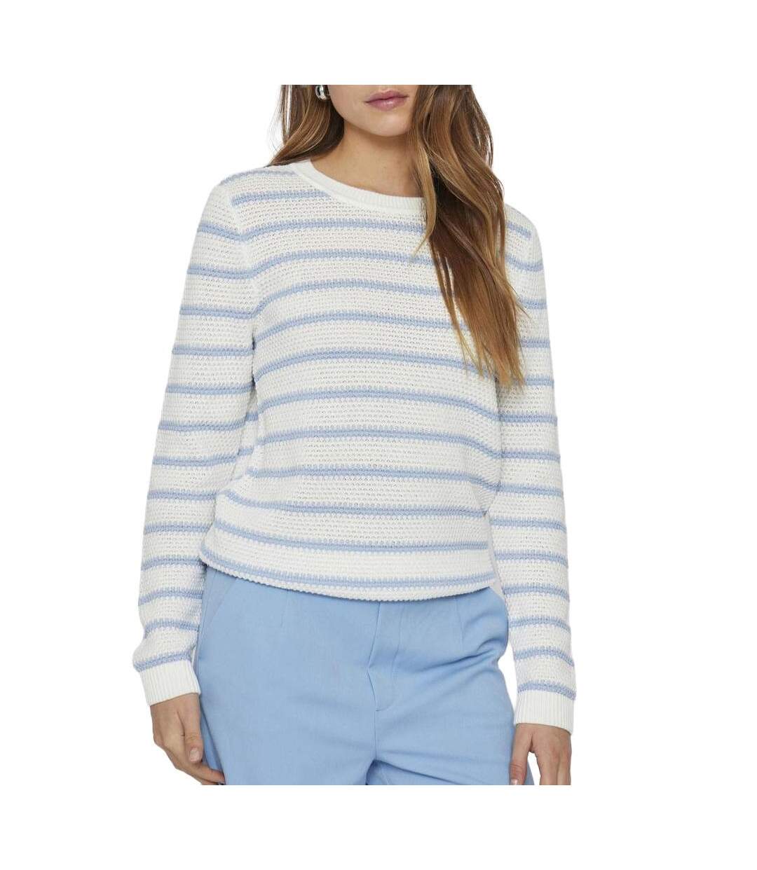 Pull blanc/bleu femme vila vidalo stripe-1
