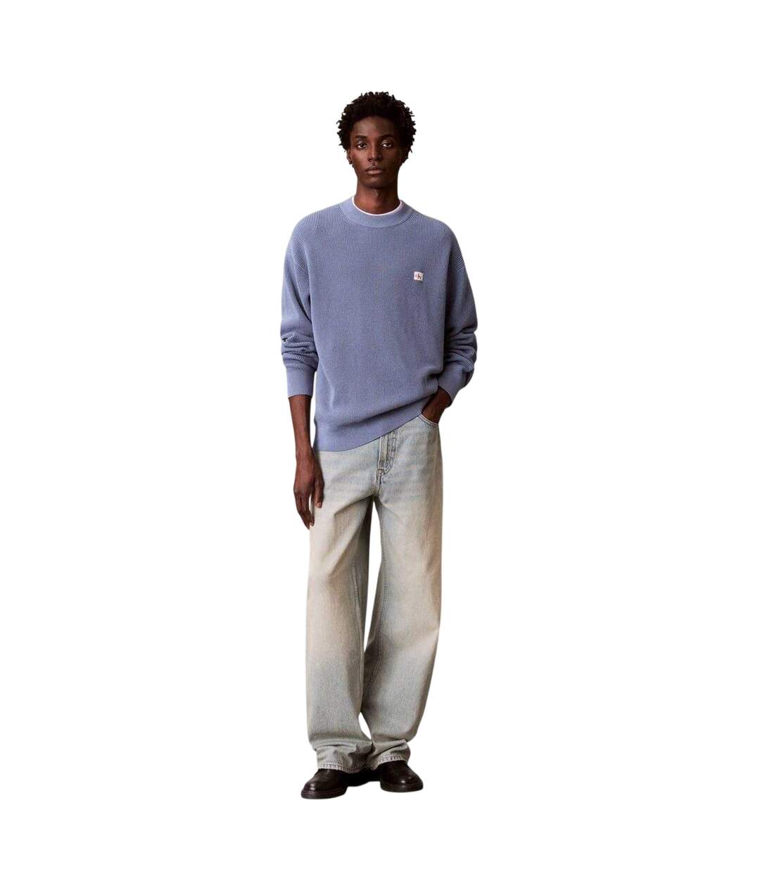 Mens Waffle Crew Neck Jumper Dusty Blue Calvin Klein-4