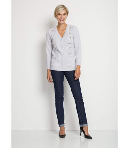 Gilet long boutonné brodé perlé col V