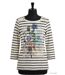 MAYFLOWER KA9631A - Tee-shirt manches 3/4 en coton stretch à imprimé graphique marine et blanc-3