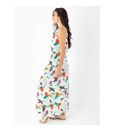 Robe longue col licou NAYA imprimé tropical blanc Coton Du Monde