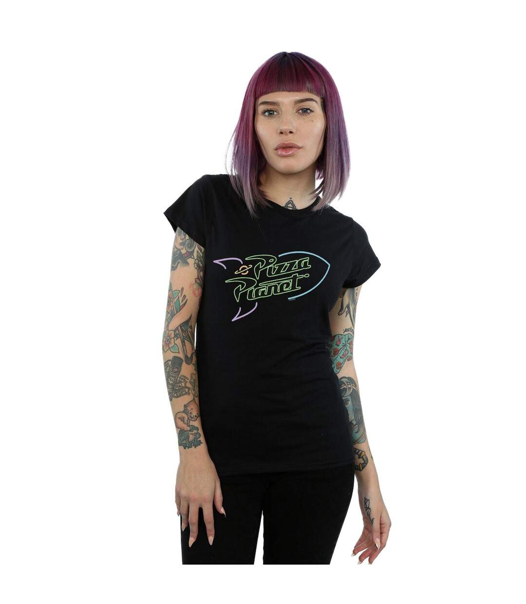 Disney Femmes/Les femmes Toy Story Neon Pizza Planet Cotton T-Shirt (Noir) - UTBI44385-2
