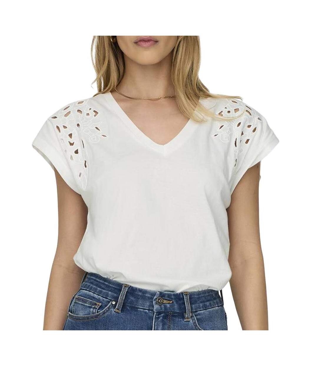 T-Shirt blanc femme jdy rose-1