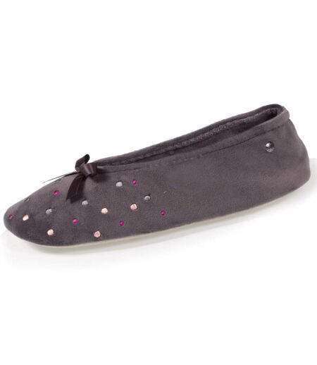Isotoner Chaussons Ballerines femme brodée pois