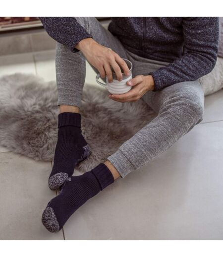 Men's Warm Fleece-Lined Non-Slip Lounge Bed Socks with Grippers
