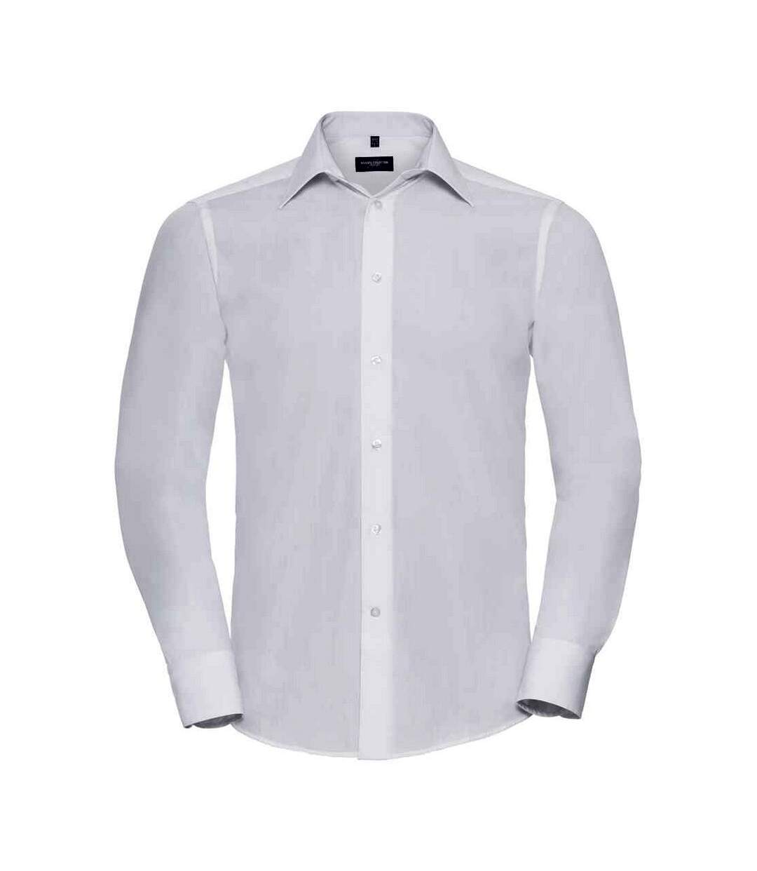 Mens poplin tailored long-sleeved formal shirt white Russell Collection