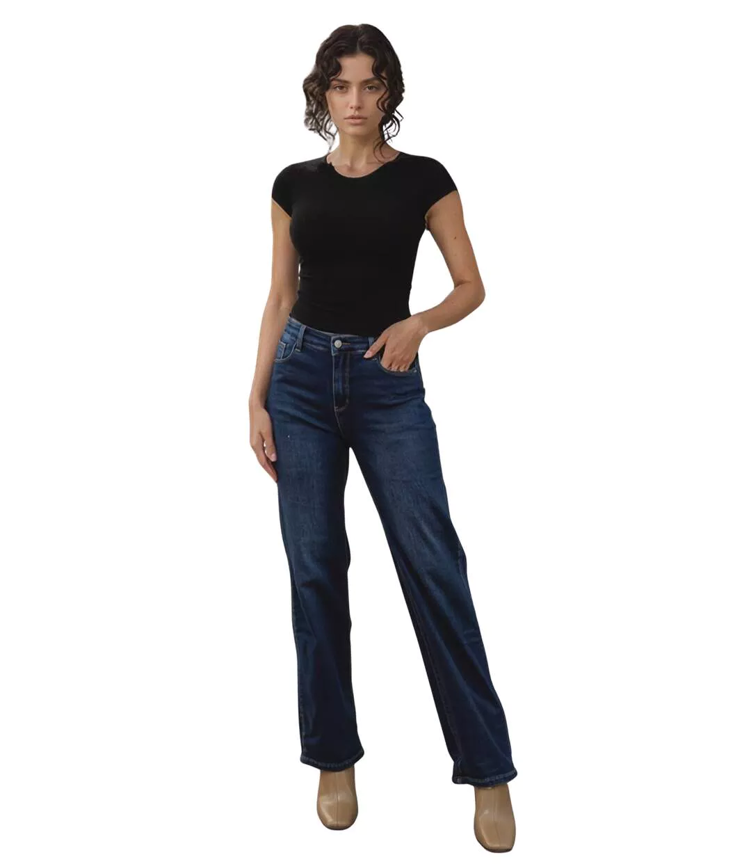 Jean Femme Wide Leg Taille Haute - Confort et Style en Bleu Grande Taille-1