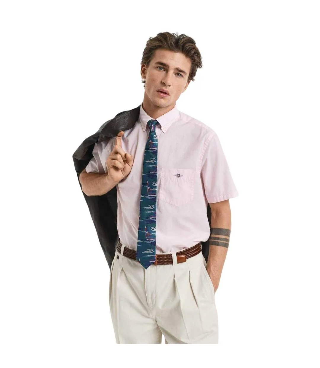 Chemise Manches Courtes Homme Rose Clair Gant-4