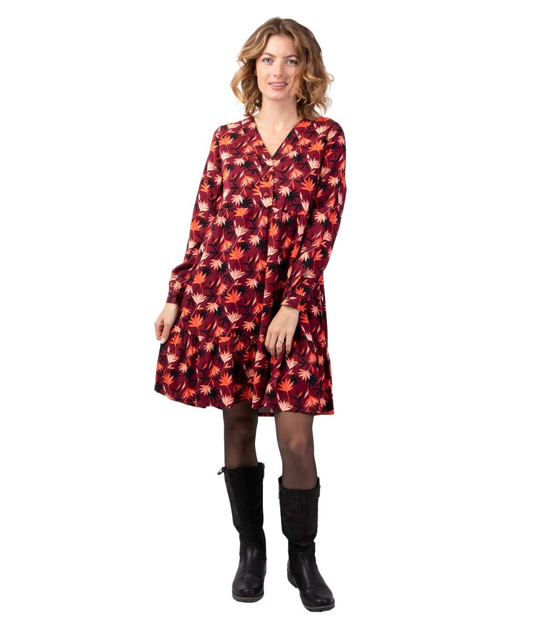 Robe courte manches longues en viscose épais FLORA coupe ample Coton Du Monde