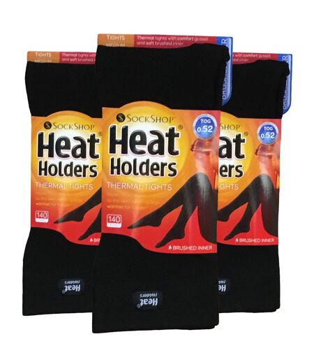 Heat Holders - 3 Pack Ladies Black Thermal Tights | Opaque Fleece Lined Tights for Winter