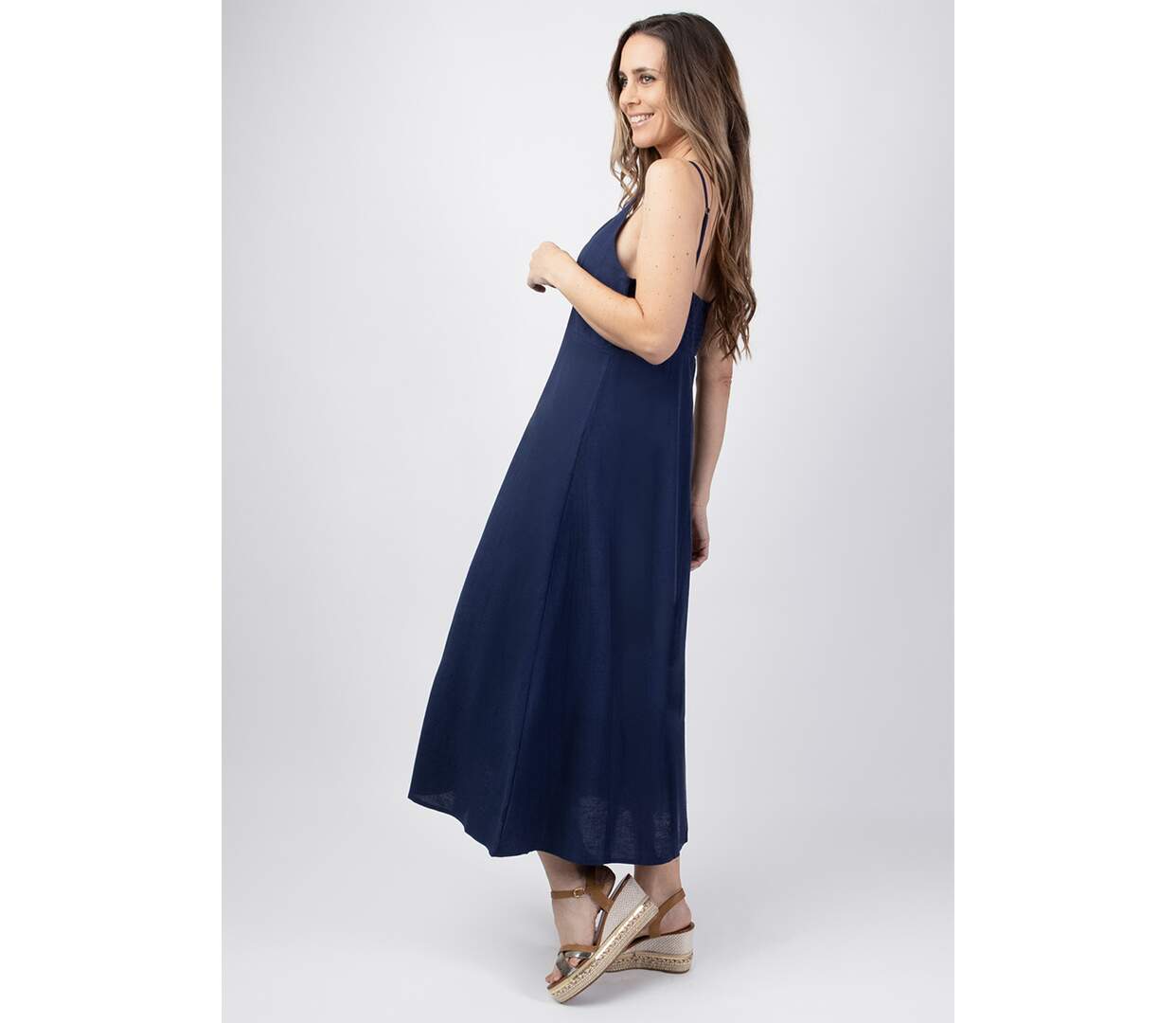 Robe longue VALENTINE bleu marine Coton Du Monde-3