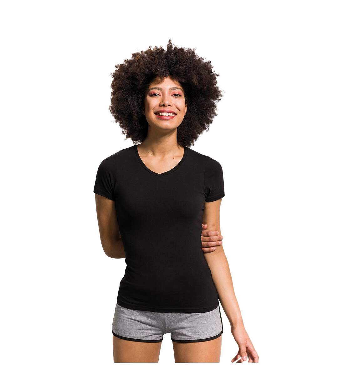 Feel good t-shirt étirable à manches courtes et col en v femme noir Skinni Fit