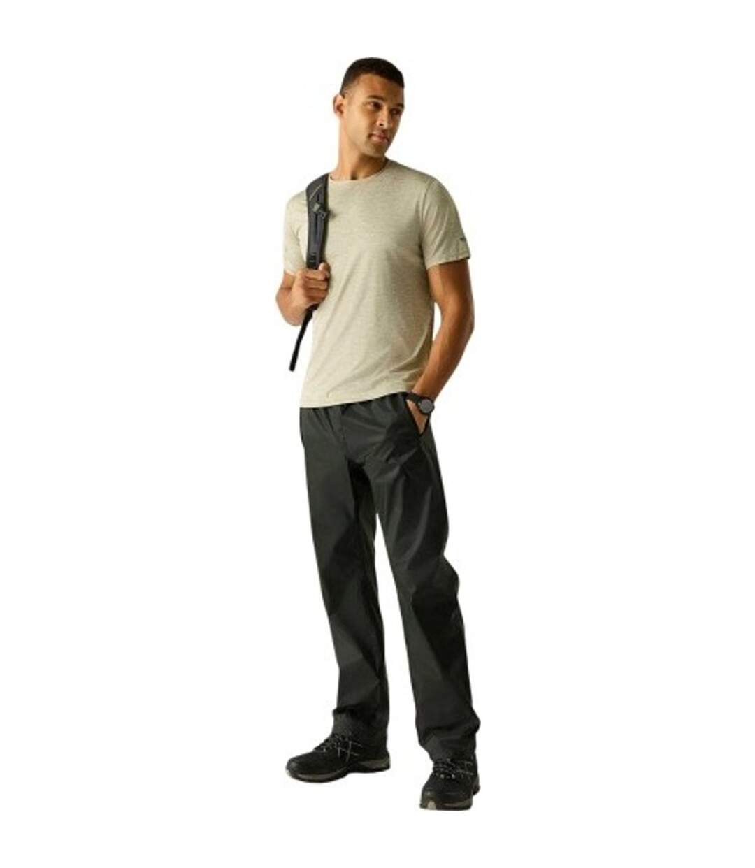 Pantalon Imperméable Uni À Taille Élastiquée Homme Vert Sombre Regatta-1