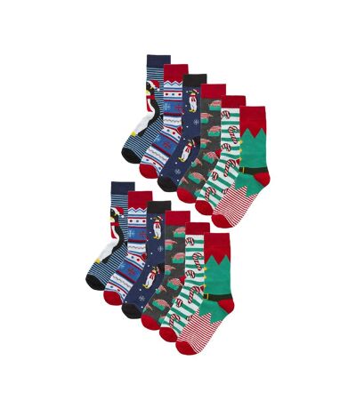 12 Pair Multipack Mens Christmas Design Socks