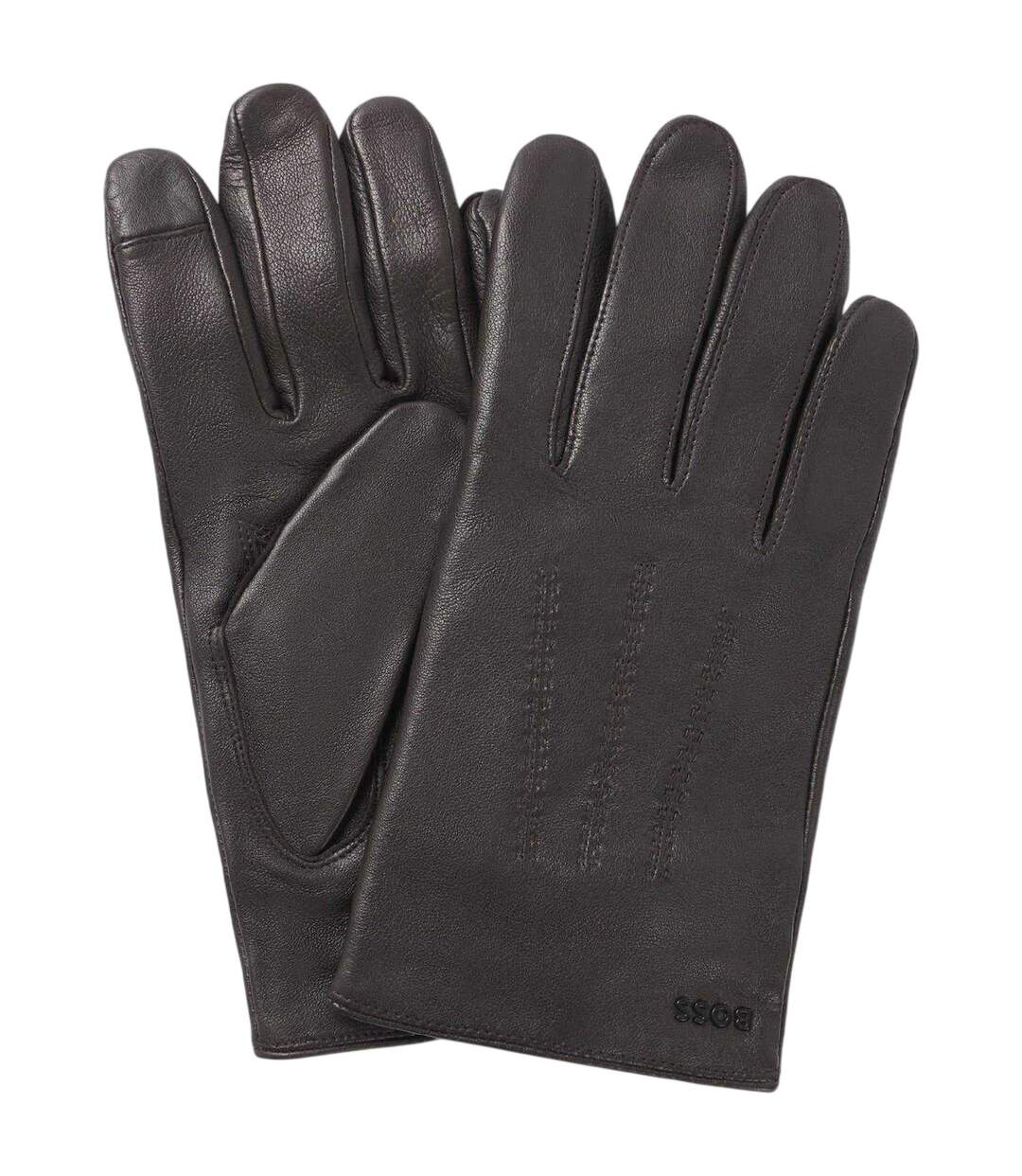 Mens Hainz Me Fleece Leather Gloves Medium Brown Boss-4