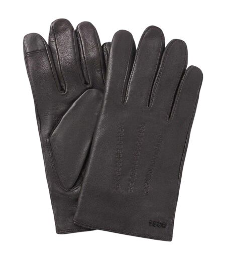 Mens Hainz Me Fleece Leather Gloves Medium Brown Boss