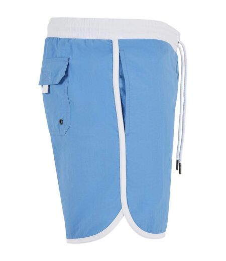 Short De Bain Motif/style Rétro Homme Blanc Bleu Ciel Urban Classics
