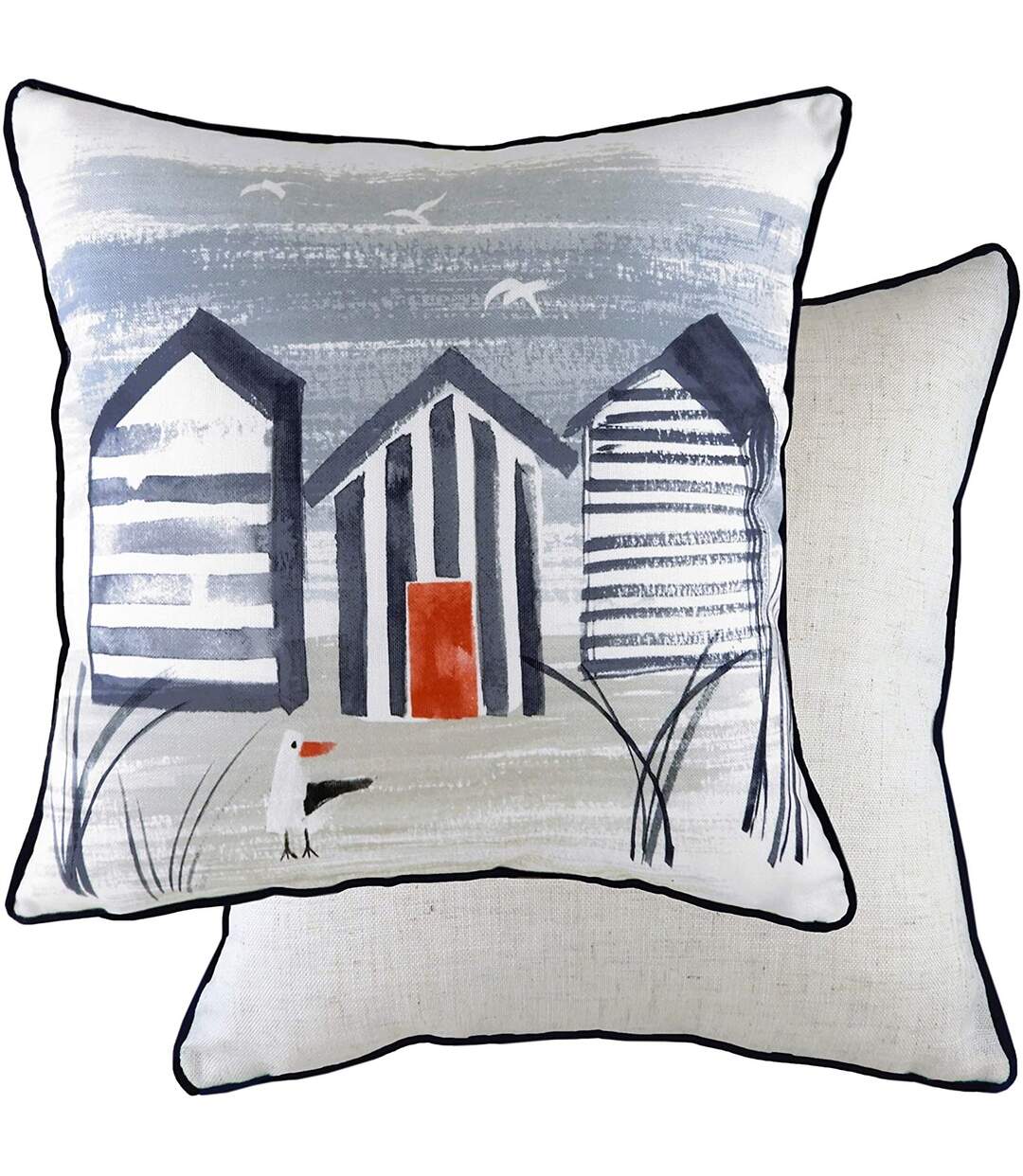 Nautical beach hut cushion cover 43cm x 43cm blue/grey/black Evans Lichfield