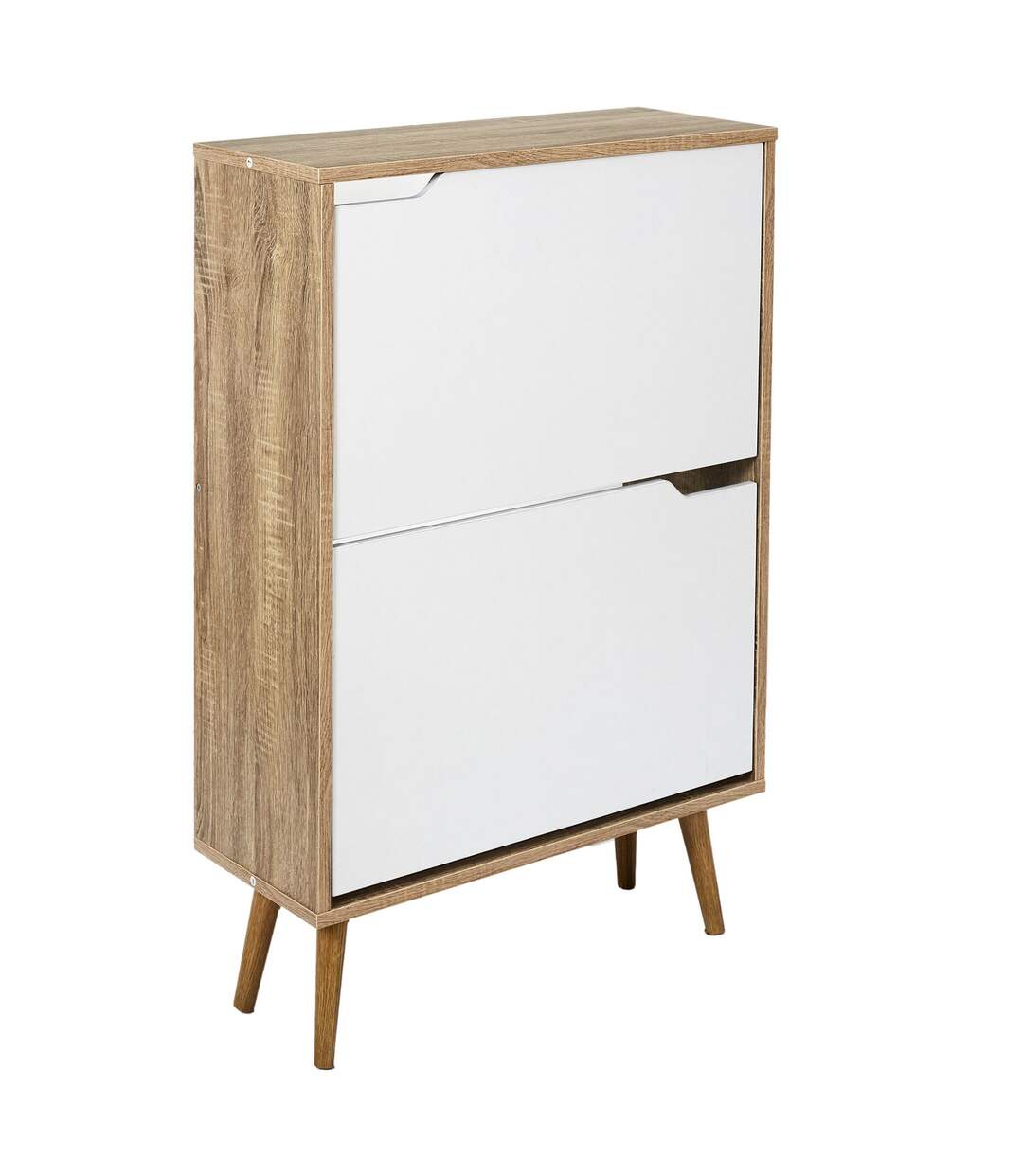 Meuble à chaussures avec 2 portes - Blanc et Bois-1