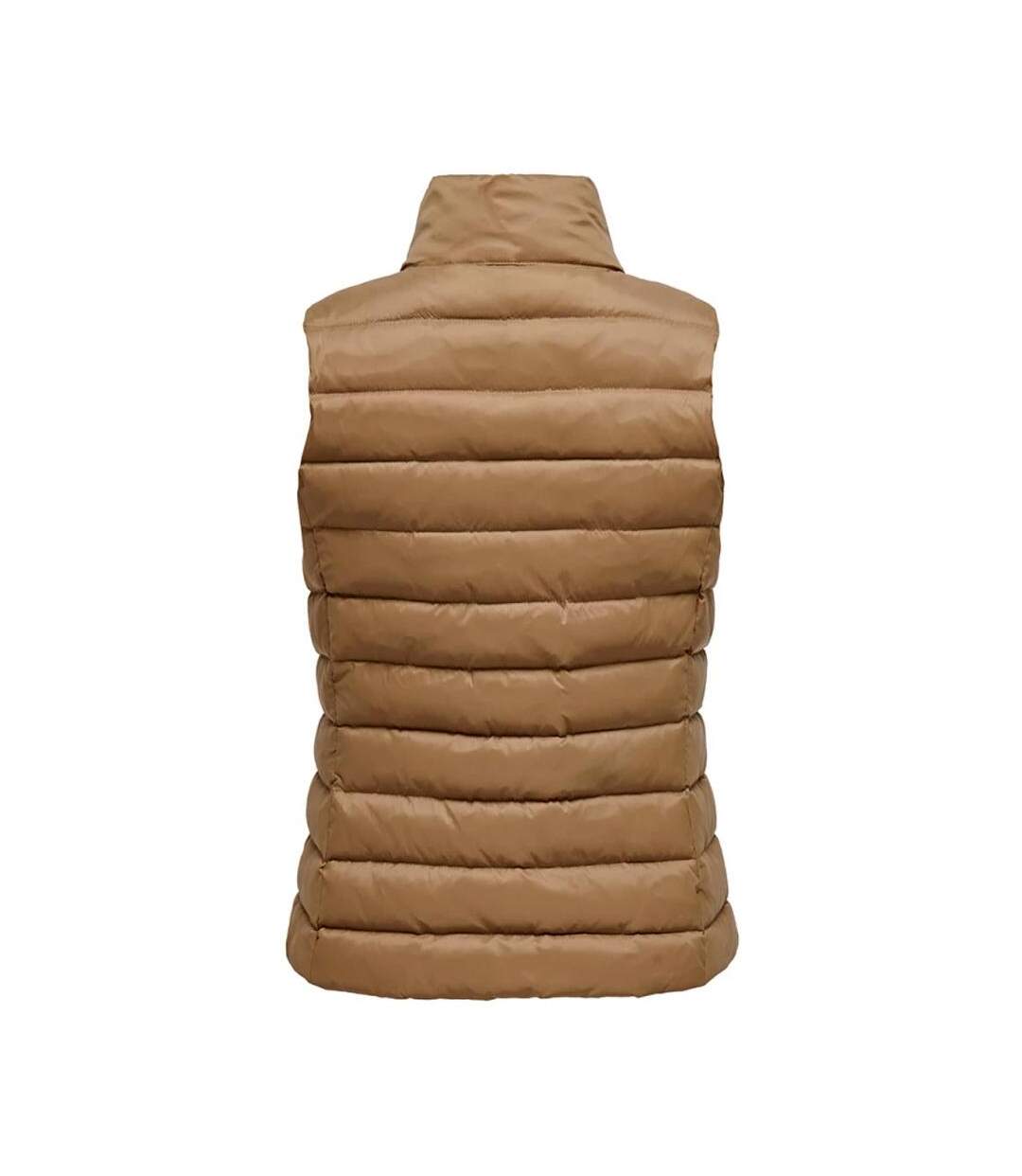 Doudoune sans manches marron/beige femme only talire - l-2