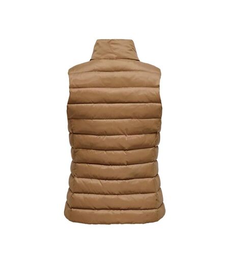 Doudoune sans manches marron/beige femme only talire - l
