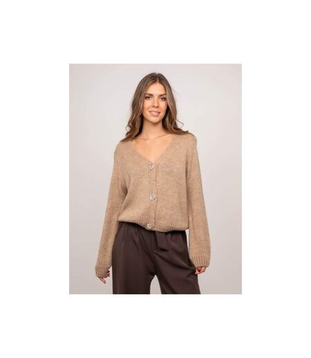Gilet en maille douce col V et boutons bijoux KEVALA - Dona X Lisa