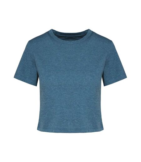 Womens/ladies Triblend Crop Top Duck Blue Heather Proact