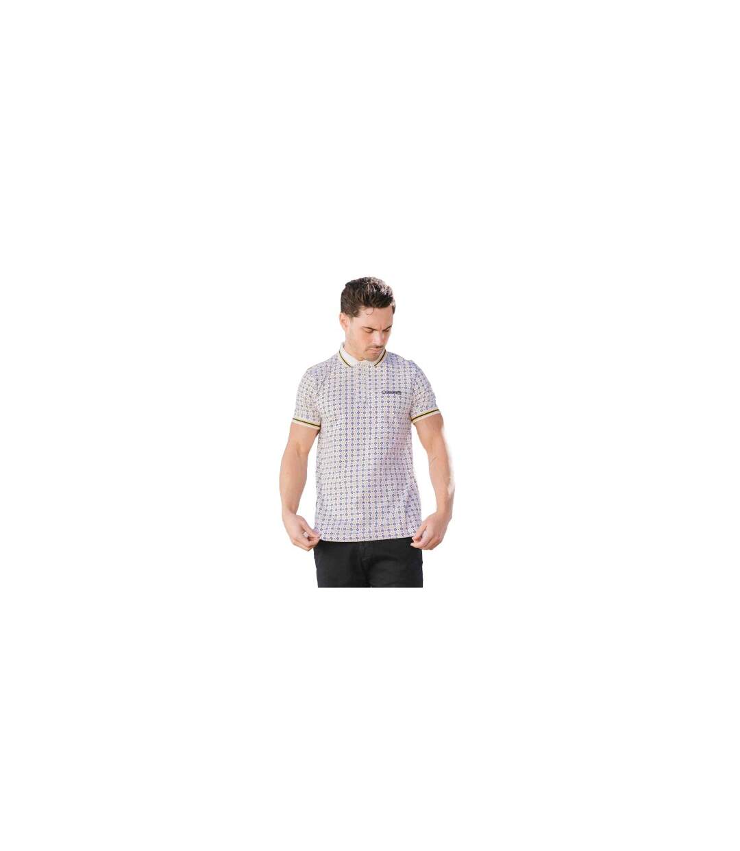 Polo Motif/style Géométrique Homme Blanc Bleu Marine Bleu Clair Lambretta-1