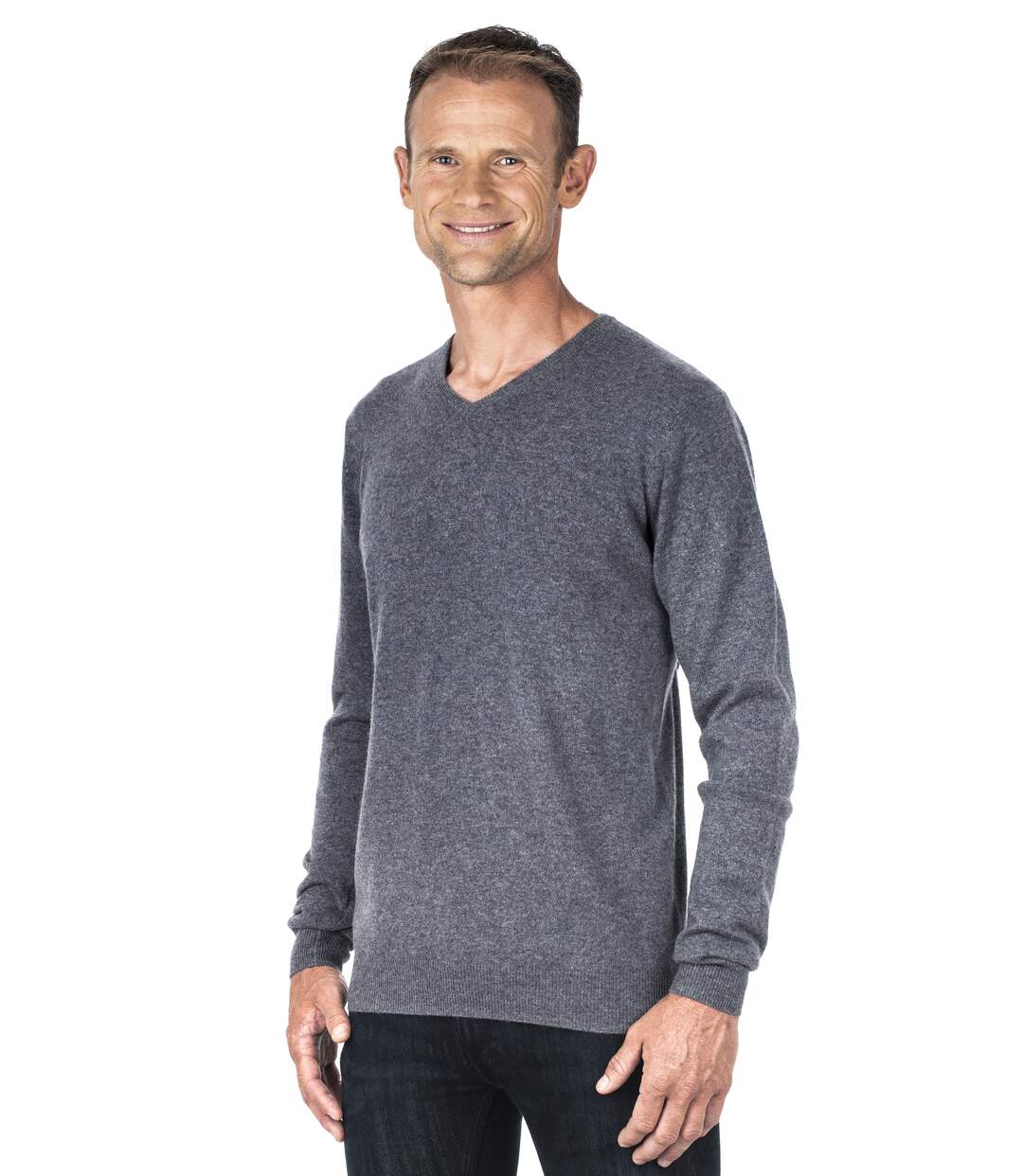 Pull cachemire homme col V gris