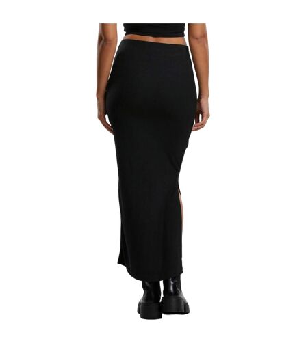 Womens/ladies Ribbed High Slit Maxi Skirt Black Urban Classics