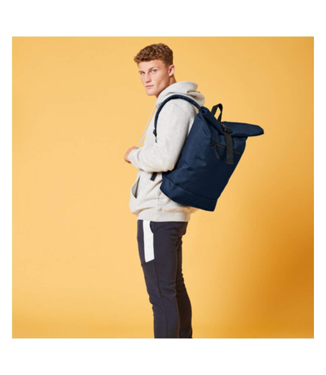 Roll top recycled backpack one size navy blue Bagbase-2