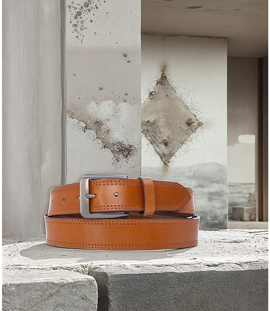 Ceinture en cuir camel pour homme - élégance décontractée en vachette véritable-2