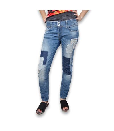 Jean femme skinny taille moyene style vintage avec empiècements