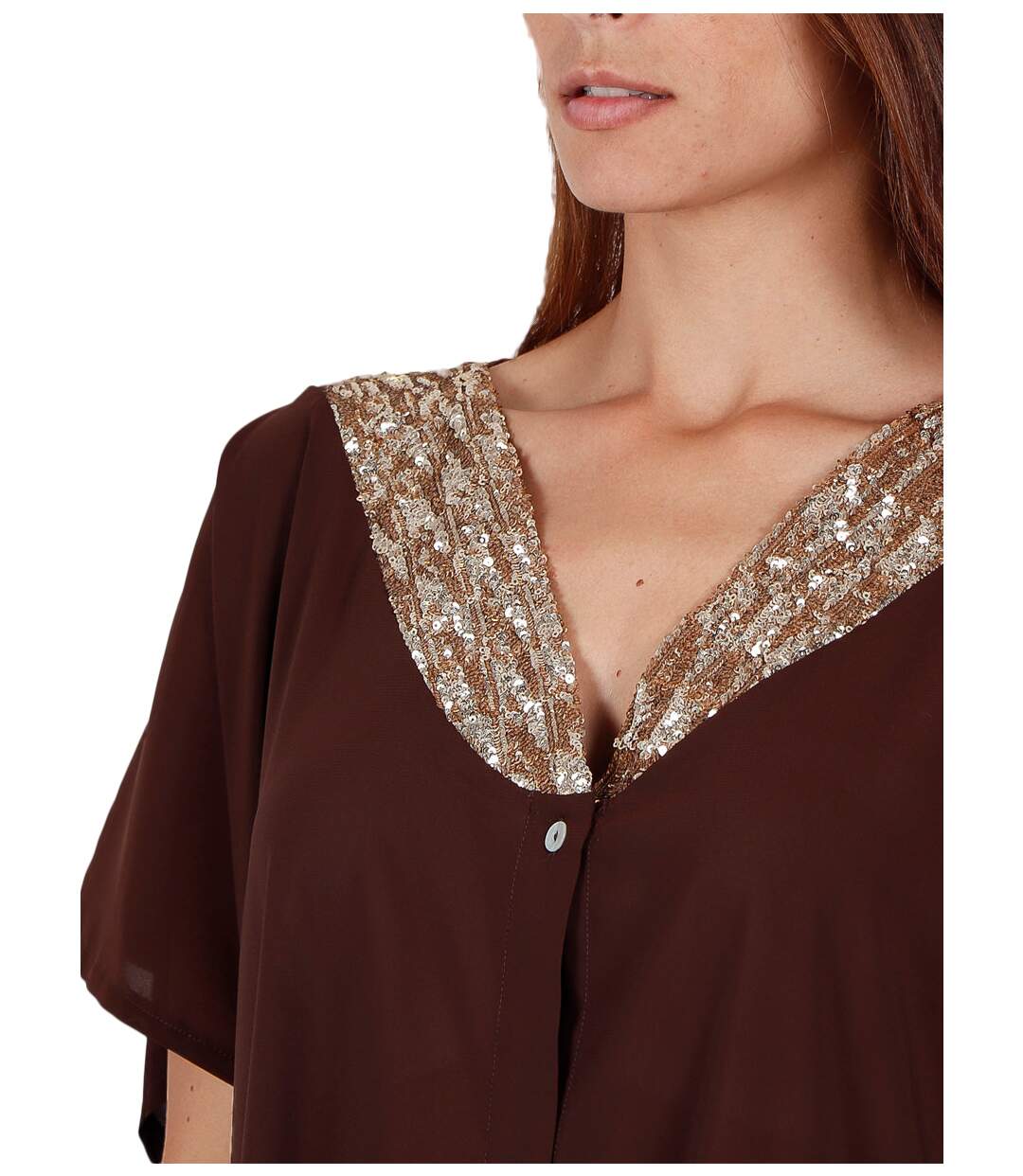 Tunique plage chemise Bright Sequins chocolat Admas-4