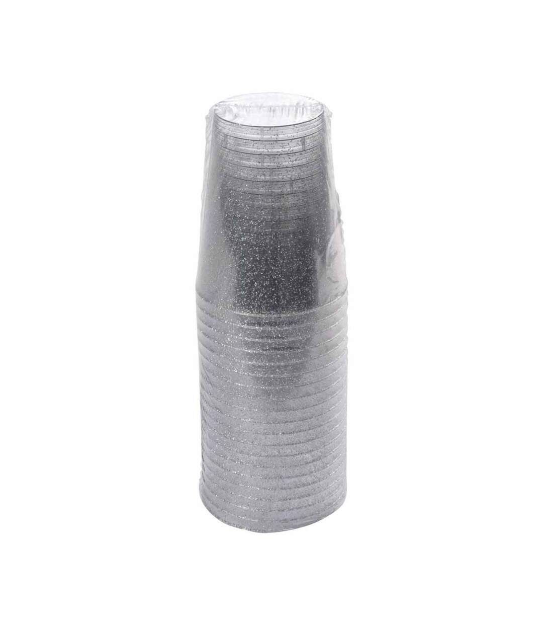 Lot de 20 Verres en Plastique Réutilisable Paillettes 20cl Argent-3
