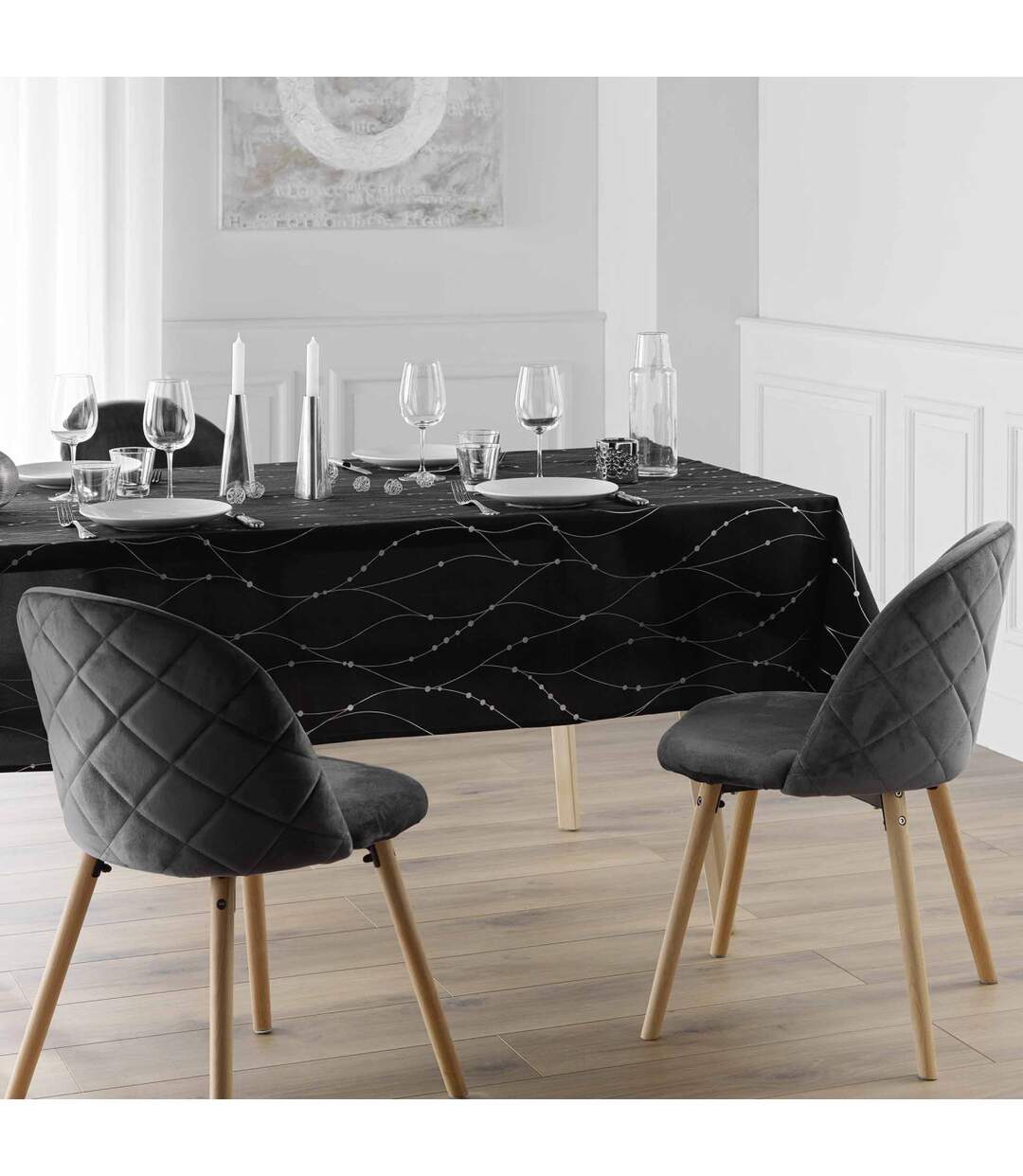 Nappe Imprimé Firmament140x240cm Noir & Argent-4