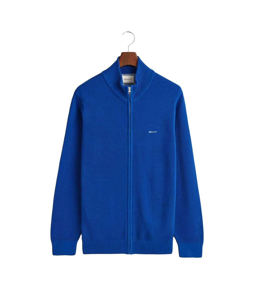 Mens Cotton Pique Zipped Cardigan Blue Gant-2